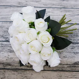 Decorative Flowers Wreaths 18heads/bunch rose hand flowers artificial wedding decoration room table decor bridal flores artificials silk flower for white 230828