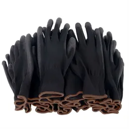 Rękawiczki 12 par Powłoka bezpieczeństwa Rękawiczki Ręcznie ochrona pu nylon przeciw poślizgowe odporne na kurz powlekanie narzędzia ogrodowe Zasób 230828