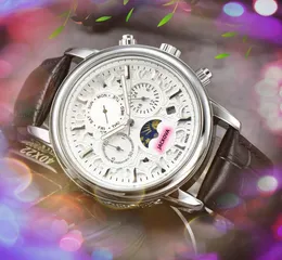 Crime Premium Orologio da uomo completamente funzionale Movimento al quarzo giapponese Orologio da uomo Orologio da uomo Cinturino in pelle Vetro zaffiro Stella di luna Quadrante scheletrato Orologi da lavoro casual