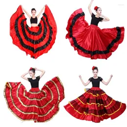 Abbigliamento da palcoscenico Costumi di danza del ventre Abito Donna zingara Gonna di flamenco spagnolo Raso di poliestere Liscio Grande altalena Festa di carnevale Sala da ballo 4 stili