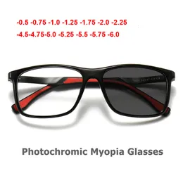 Sunglasses Pochromic Myopia Glasses Fashion TR90 Rectangular Spectacle Frame Discolor Nearsighted Minus DIopter 05 To 60 230828