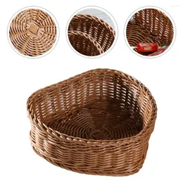 Set di stoviglie Vassoio portaoggetti a forma di cuore Cestino in plastica intrecciata in rattan Frutta Posate Organizzatore Piatto Contenitori multiuso in Pp