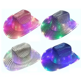 Party Hats Space Cowgirl LED Hat Flashing Light Up Sequin Cowboy Hats Luminous Caps Festival Halloween Costume Cap