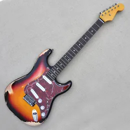 6 cordas tabaco sunburst relíquia guitarra elétrica com vermelho pickguard rosewood fretboard sss captadores personalizáveis