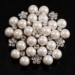 Rhodium srebrny krem ​​naśladowany imitacja Pearl Cluster i Rhinestone Crystal Diamante Bridal Brooch Party Pin