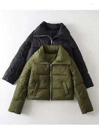 Kvinnors trenchockar Yenkye Kvinnor Vintage Army Green Lapel Padded Jacket Långärmad blixtlås Parkas Kvinnlig Autumn Overrock