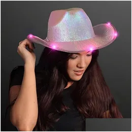 Berets Pearlescent Cowboy Hat Cowgirl Hats For Women With Light Party Panama Caps Western Costume Accessories Sombreros De Drop Delive Dhkh2