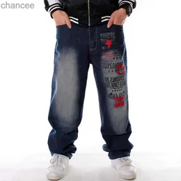 Плюс размер талии 30-46 дюймов с рисунком напечатано свободные джинсы хип-хоп мужчины европейский бренд американского стиля хип-хоп тренд джинсовые штаны HKD230829