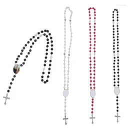 Collane con ciondolo E0BE Trendy per collana con sublimazione croce, perline di rosario, cattolicesimo, preghiera, gioielli religiosi, famiglia