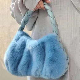 Abendtaschen, weiches gewebtes Grifffell für Frauen, flauschige Plüschhandtaschen, Winter, warme Kunsttasche, modische Wolke, geraffte Schultertasche