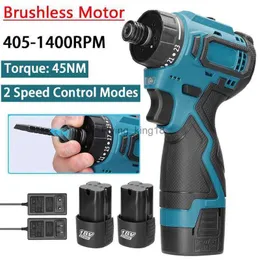 18V Brushless Electric Screwdriver Rechargeable 45Nm Torque Cordless Impact Drill Adjustable 2 Speed Modes Electric Screw Driver HKD230828