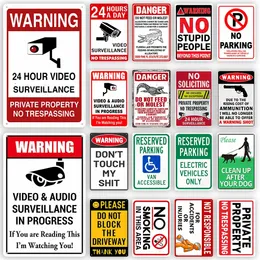 警告なし駐車金メタルポスター24時間ビデオ監視警告標識私有施設不法侵入なし屋外の屋内壁装飾プラークティンサイン30x20cm W01