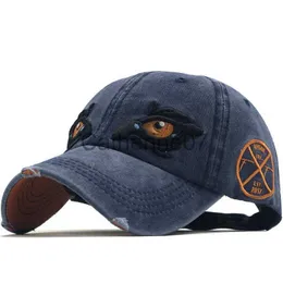 Skąpe brzeg kapelusze haftowane czapkę oczu dla mężczyzn bawełniane sportowe czapki baseballowe moda czarny wzór snapback armia męska czapka hip hop kość j230829