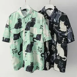 Men's Dress Shirts Summer high quality Mens Hawaiian Shirt 3D animal black cat Printed Short lapel Sleeve Big Size Hawaii Men Beach Floral 230828