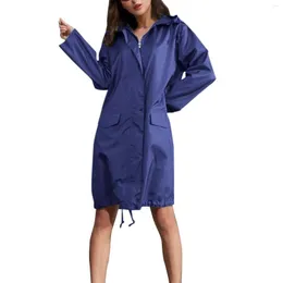 Damenjacken Damen-Regenjacke mit Kapuze, leicht, langärmelig, Windjacke, Reißverschluss, Kordelzug, Regenmantel, Taschen, Pulloverkragen