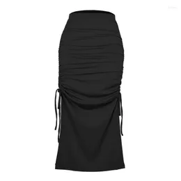 Saias moda 2023 outono mulheres fenda cintura alta bodycon maxi saia longa femme sexy lápis preto split clubwear