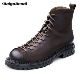 Stivali ARRIVAL Uomo in vera pelle Retro Soldiers Comfort Short Trendy Cool Boy Shoes Autunno 230829