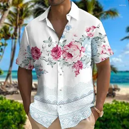 Camisas casuales para hombres 2023 Hawaii Camisa de manga corta Botón Floral Pluma Patrón claro Solapa Suave Material cómodo XS-5XL