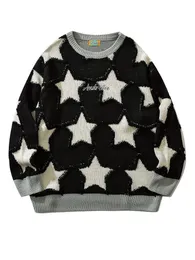 Herrtröjor Kvinnor Vintage Round Neck Fivepointed Star Sweater Mens Autumn and Winter Lose Japanese Par Sticked Sweaters 230829