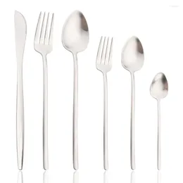 Учебные посуды наборы Drmfiy Matte 6pcs Forks Spoons Nivons Set Silver Cutlery Kitchen Home Plastware 304 Столовая посуда из нержавеющей стали