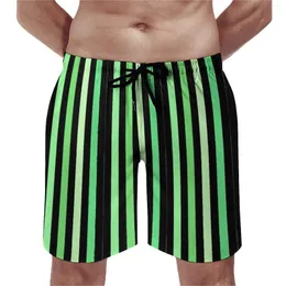 Herr shorts bräd färgblock tryck söta badstammar gröna ränder manlig snabb torr sport överdimensionera strand korta byxor