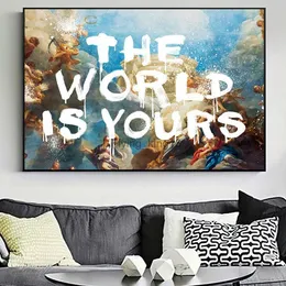 Vintage Plato Letter Oil Canvas Painting Work Smart Hustle Hard The World Is Yours Wall Art Posters Prints Living Room Cuadros HKD230829