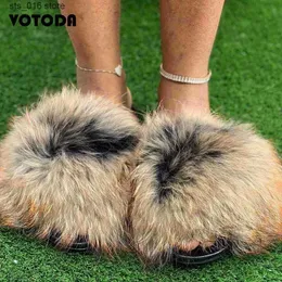 Fluffy Slides Girl Women Women Summer Furry Raccoon Slifors Fold Fur Sandals all'ingrosso Scarpe Flat Home Flip-Flop Dropship T230828 776