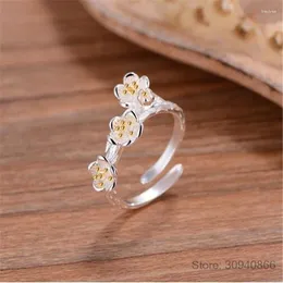 Cluster Rings Vintage Plum Blossom Branch Open Ring 925 Sterling Silver Flower Adjustable For Women Jewelry Anillos De Prata