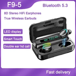 Yeni F9-5 TWS Kulaklık Kablosuz Bluetooth Kulaklık Oyun Kulaklıkları Mikro LED HIFI MÜZİK SPOR SU TABLOSU SUYAFIN