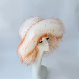 Szerokie brzegowe czapki wiadra kapelusze grube furry fryzjerskie puszyste faux futra kobiet dziewczyna futra kapelusz zimowy czapki na zewnątrz 230828