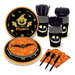 Disposable Flatware Halloween Pumpkin Blood Hand Bat Paper Plates Party Supplie And Napkins Birthday Set Dinnerware Serves 8 Guests Fo Dhhen