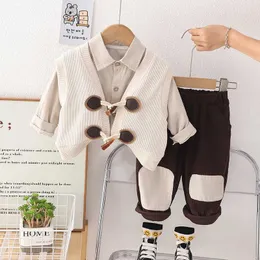 3PCS Frühling Kleinkind Jungen Kleidung Set Baumwolle Weste Langarm Shirts Cargo Hosen Anzug Infant Baby Junge Outfits