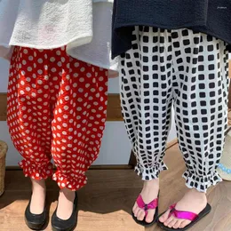 Calças meninas chiffon leopardo bolinhas impressão capris calças para bebê menina roupas de verão coreia plissado à prova de mosquito legal