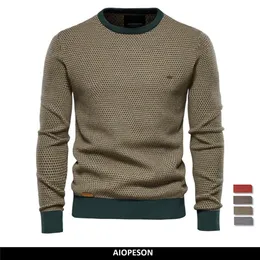 Мужские свитера айопесон хлопковой сращивание пуловки Свитер Мужчина повседневная теплая качественная вязаная зимняя мода для 230829