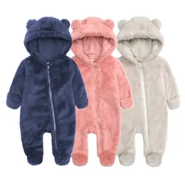 Vinter baby pojkar flickor flanell fleeced jumpsuit nyfödda fotkläder varma kläder för 0-24 m spädbarn rompers