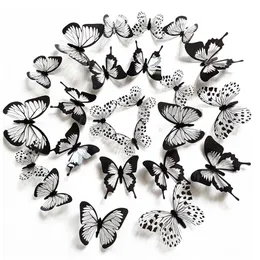 Adesivi murali 24 pezzi Set Nero Bianco 3D Farfalla Decorazione di nozze Camera da letto Soggiorno Decorazioni per la casa Farfalle Decalcomanie 230829