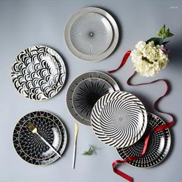 Geschirr-Sets, rundes Keramiktablett für Massen, kreatives geometrisches Muster, nordischer Kuchenteller, westliches Steak-China-Ess-Set