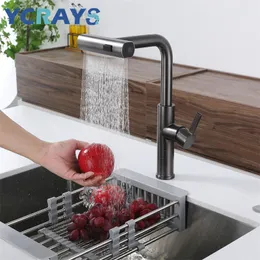 Kitchen Faucets YCRAYS Black Gray Pull Out Rotation Waterfall Stream Sprayer Head Sink Mixer Brushed Nickle Water Tap Accessorie 230829