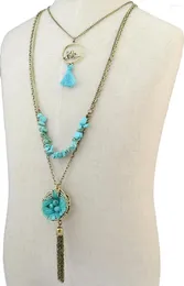 Pendant Necklaces 2023 3 Multilayer Turquoise Bead Bronze Tassel Rope Necklace
