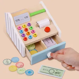 Kitchens Play Food Wooden Simulation Cash Register Pretend Toy Mini Supermarket Set Montessori Fun Children's Toys And Gifts 230828