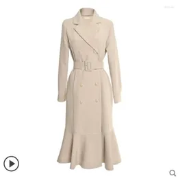 Women's Trench Coats Long Suit Dress Womens Waist Windbreaker Skirt Lotus Leaf Slim Body Temperament Atmosphere Erkek Mont Spring