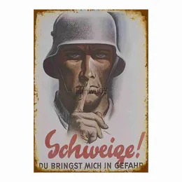 Metallmålning WWII Keep QuietVintage German Poster Metal Signs Wall Cave Tin Sign Affischer Home Bar Garage Cafe Metal Sign Gift 8x12 Inch X0829