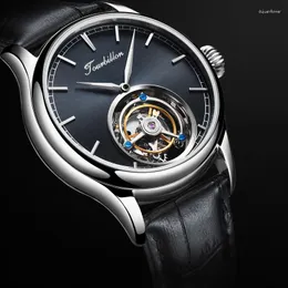 Armbandsur Top Brand Men's Mechanical Tourbillon Titta på lyx Sapphire Läder Original Men Skeleton Business Sports Male