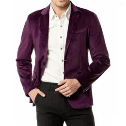 Ternos masculinos roxo veludo blazer jaqueta homens 2023 outono único breasted entalhado lapela vestido blazers masculino cor sólida casaco esportivo masculino