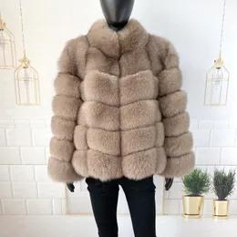 Abrigo de piel sintética para mujer, chaqueta Natural cálida y elegante, chaleco con cuello alto, manga larga, cuero, venta al por mayor, 60cm, 230828