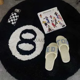 Rug Simulation Billiards 8 Boll Round Tufting Anti-slip Bath Floor Mat Kids Bedroom Retro Black No. 8 Mattor Drop Soft Chair Pad HKD230829