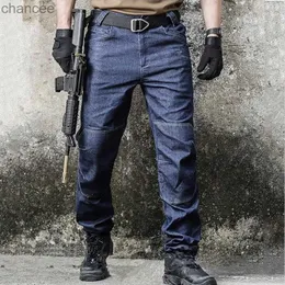 Мужские растягивающие джинсы Панты военные прямой джинсовая ткань тактические брюки Городской безопасности Специальные силы боевые брюки на открытые брюки HKD230829