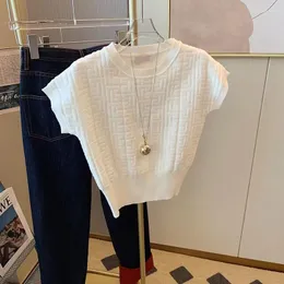 Kvinnors tröjor 2023 sommar Jacquard stickad tröja tshirt Kvinnor vintage solida eleganta chic tees toppar kort ärm o-hals damer hoppare