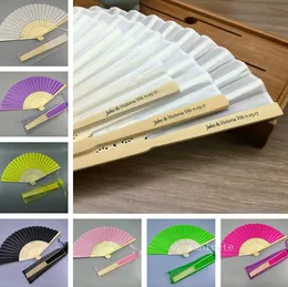 50 pcs/lot Personalized Print Engrave Wedding Folding fans Favor Silk Fan Customized Name Cloth Hand Fans Gift LT507-2