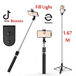 1.67M lungo esteso Bluetooth Wireless Selfie Stick supporto per supporto live Broacast treppiede pieghevole con luce di riempimento per smartphone HKD230828